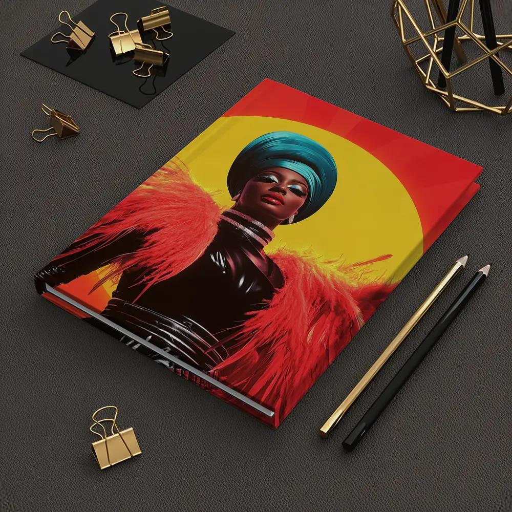 Bold Pop Art Woman Teal Turban Red Sun – Notebooks