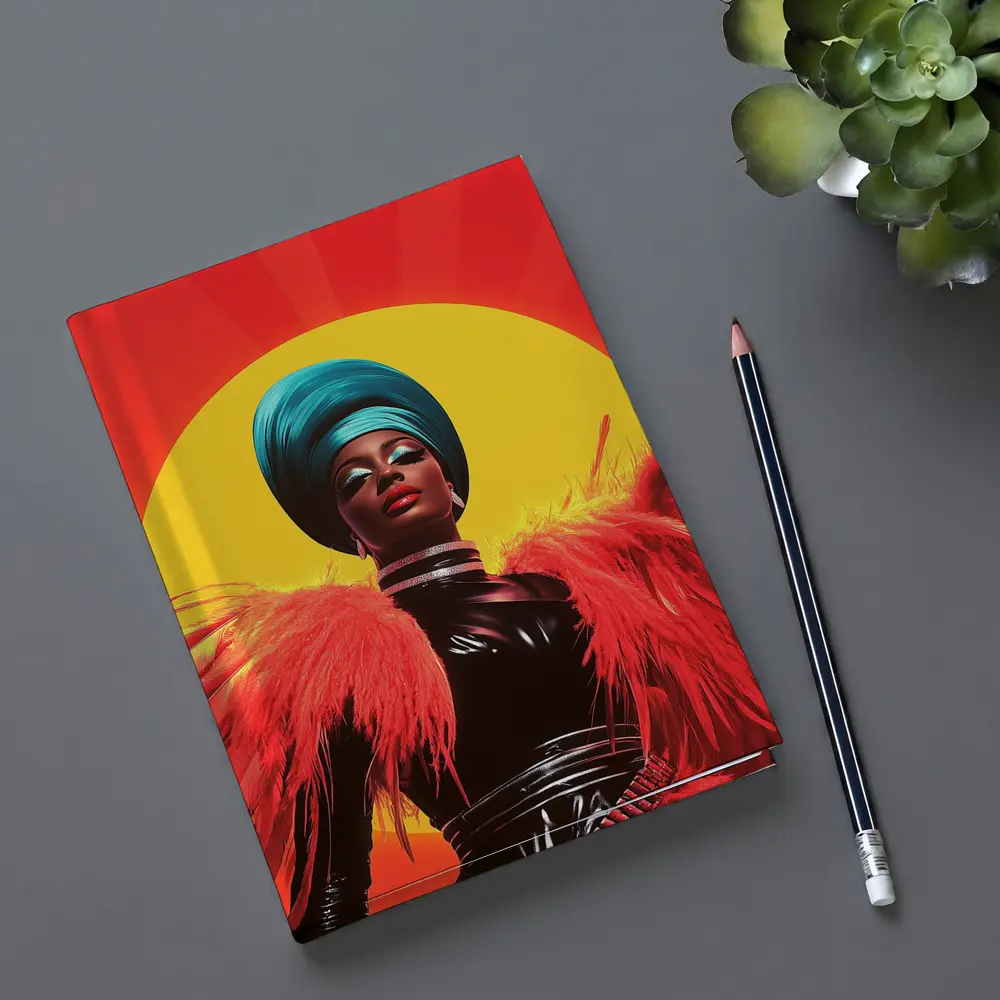 Bold Pop Art Woman Teal Turban Red Sun – Notebooks