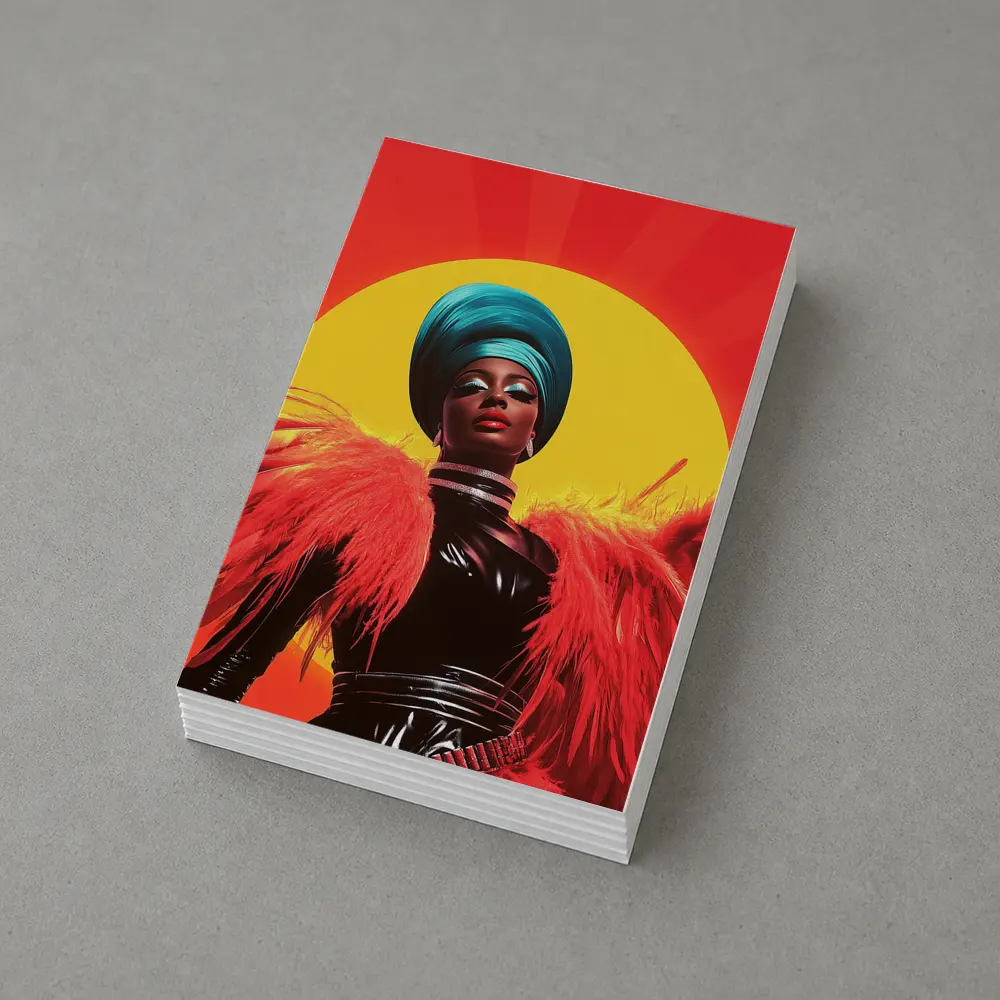 Bold Pop Art Woman Teal Turban Red Sun – Postcards