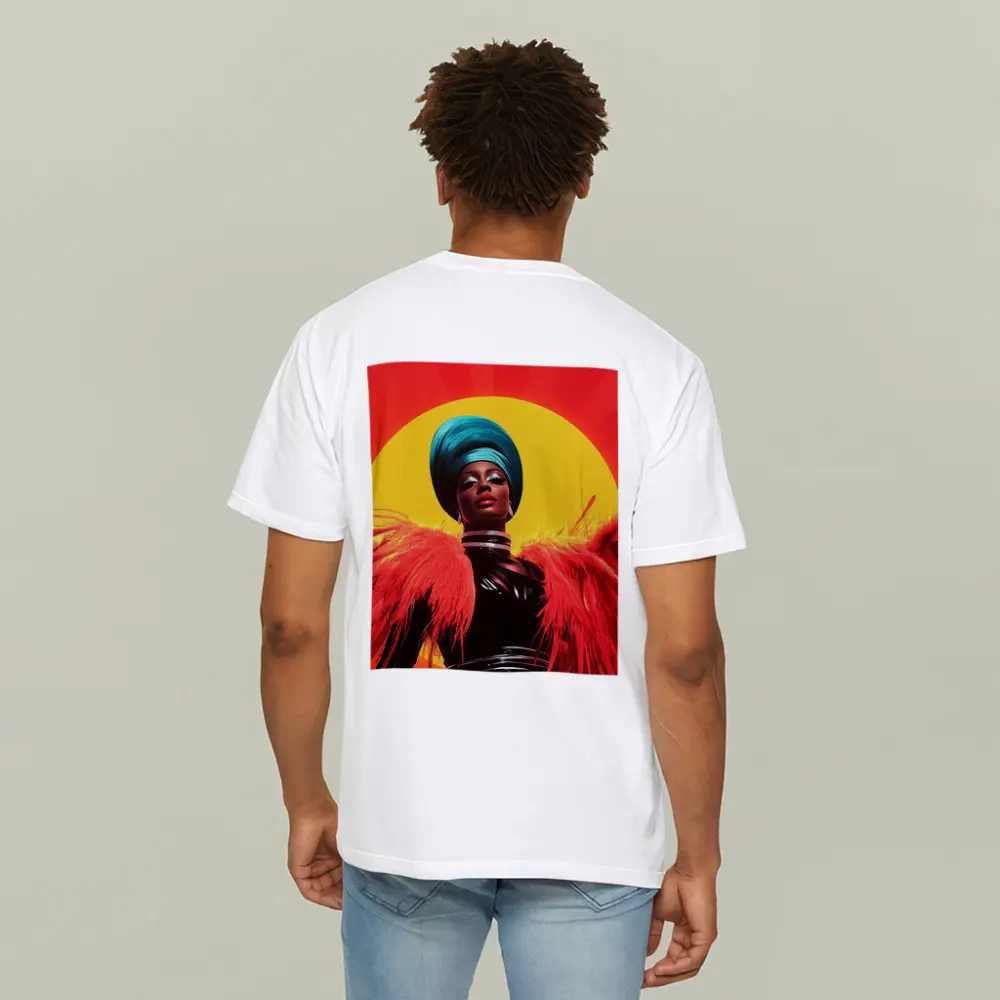 Bold Pop Art Woman Teal Turban Red Sun – T-Shirts
