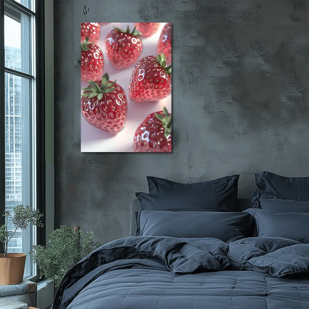 Glass Strawberries Shiny Red on White – Wall Art