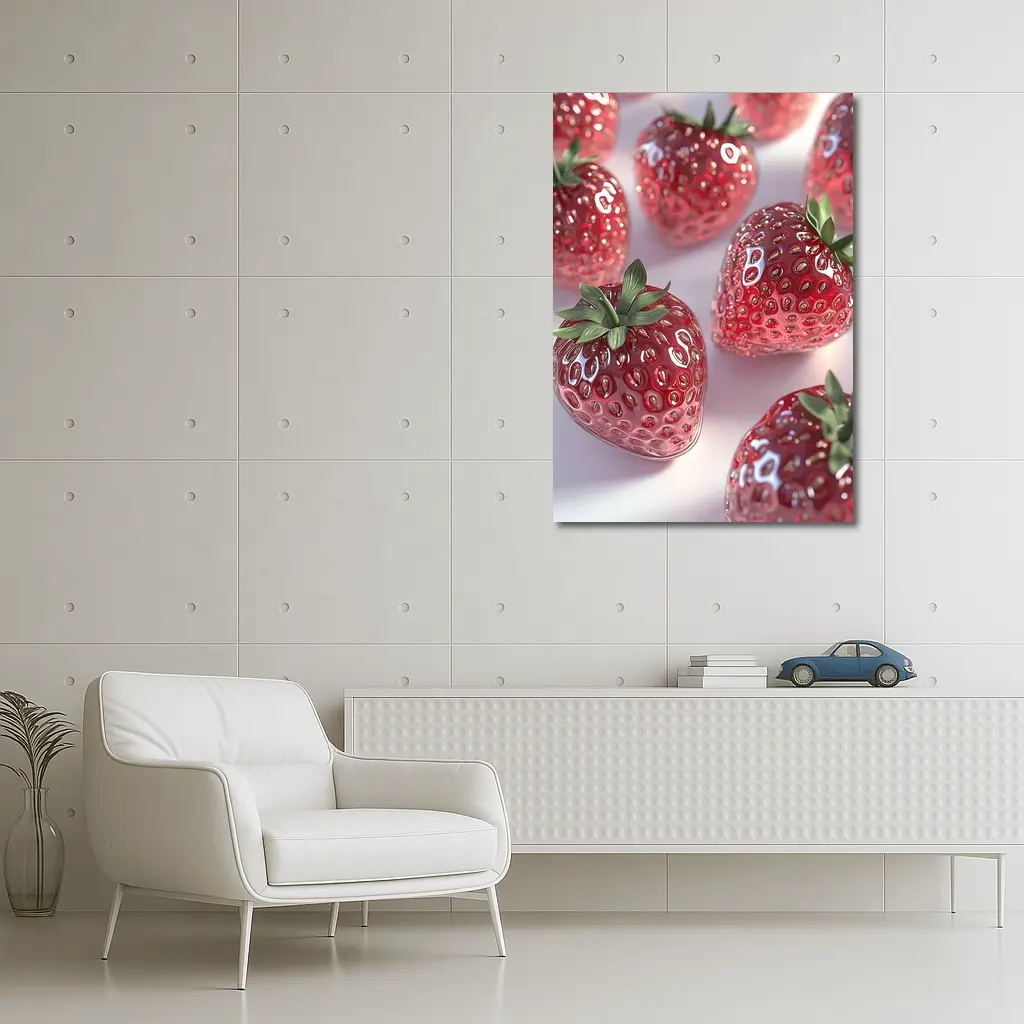 Glass Strawberries Shiny Red on White – Wall Art