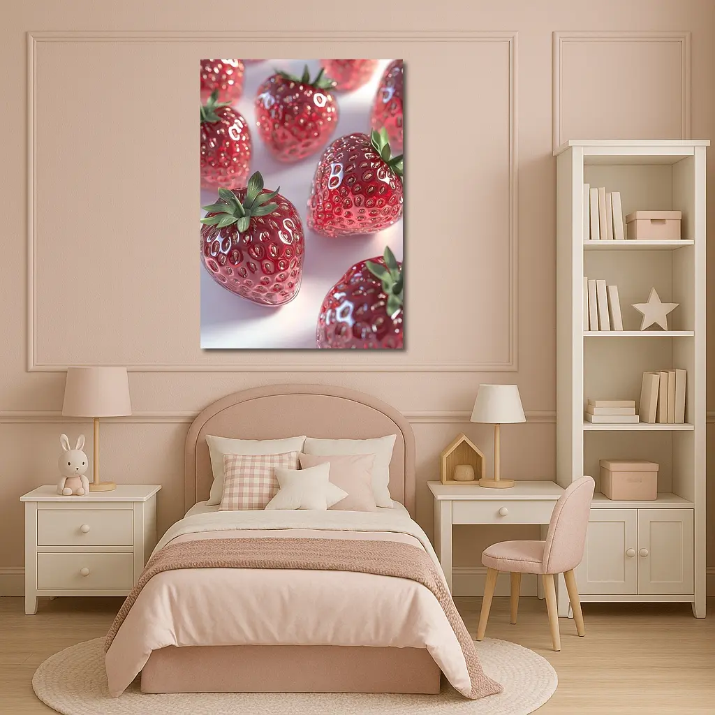 Glass Strawberries Shiny Red on White – Wall Art