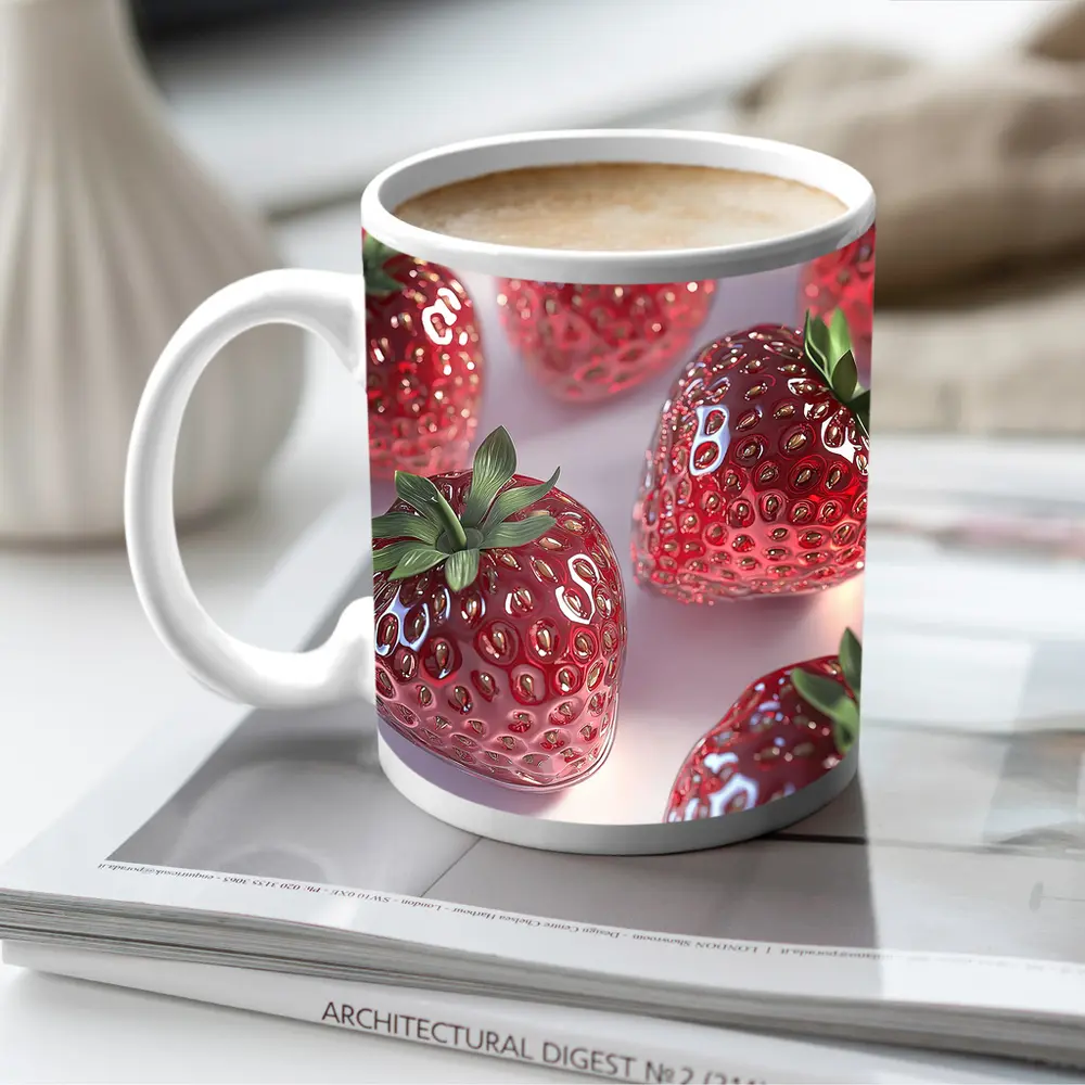 Glass Strawberries Shiny Red on White – Mugs