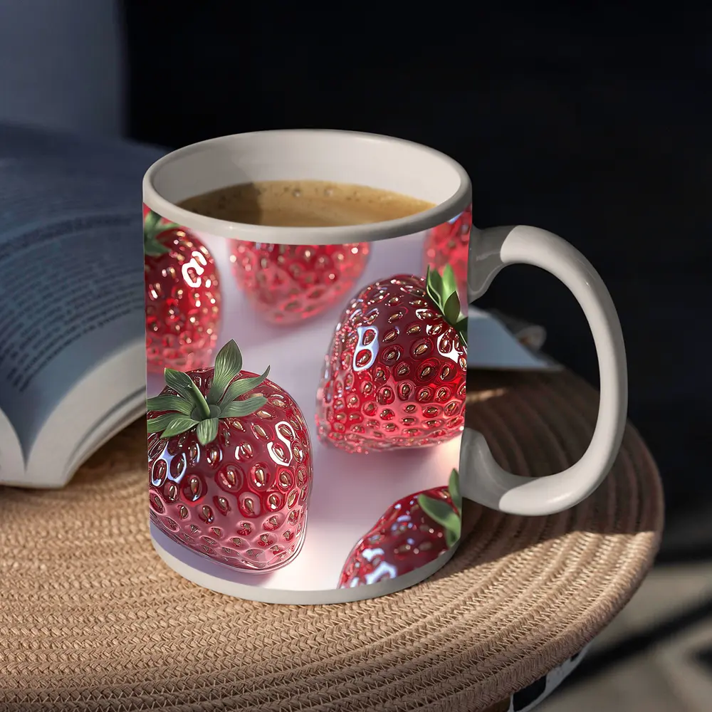 Glass Strawberries Shiny Red on White – Mugs