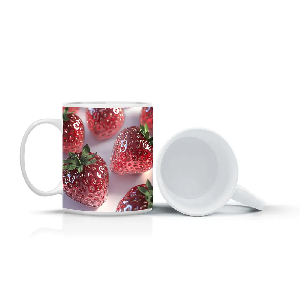Glass Strawberries Shiny Red on White – Mugs