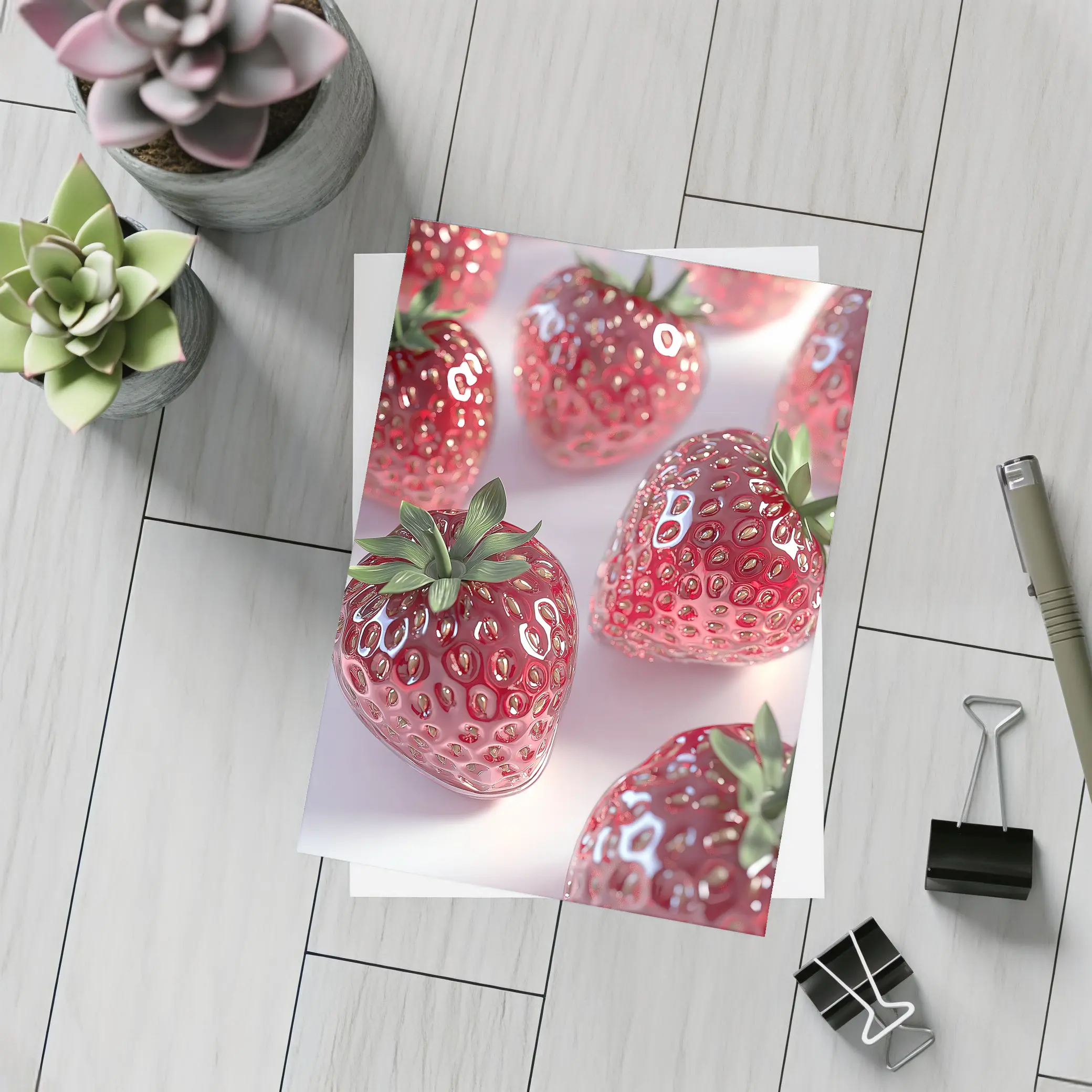 Glass Strawberries Shiny Red on White – Postcards