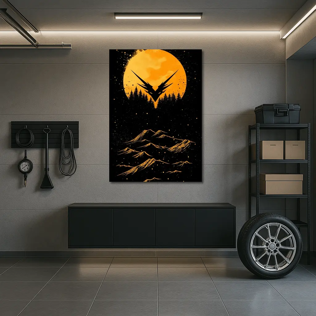 Eagle Symbol Orange Moon Mountain Night – Wall Art