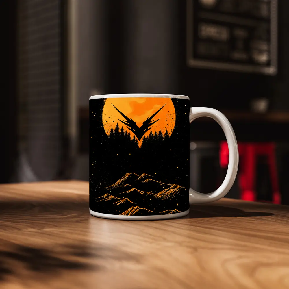 Eagle Symbol Orange Moon Mountain Night – Mugs