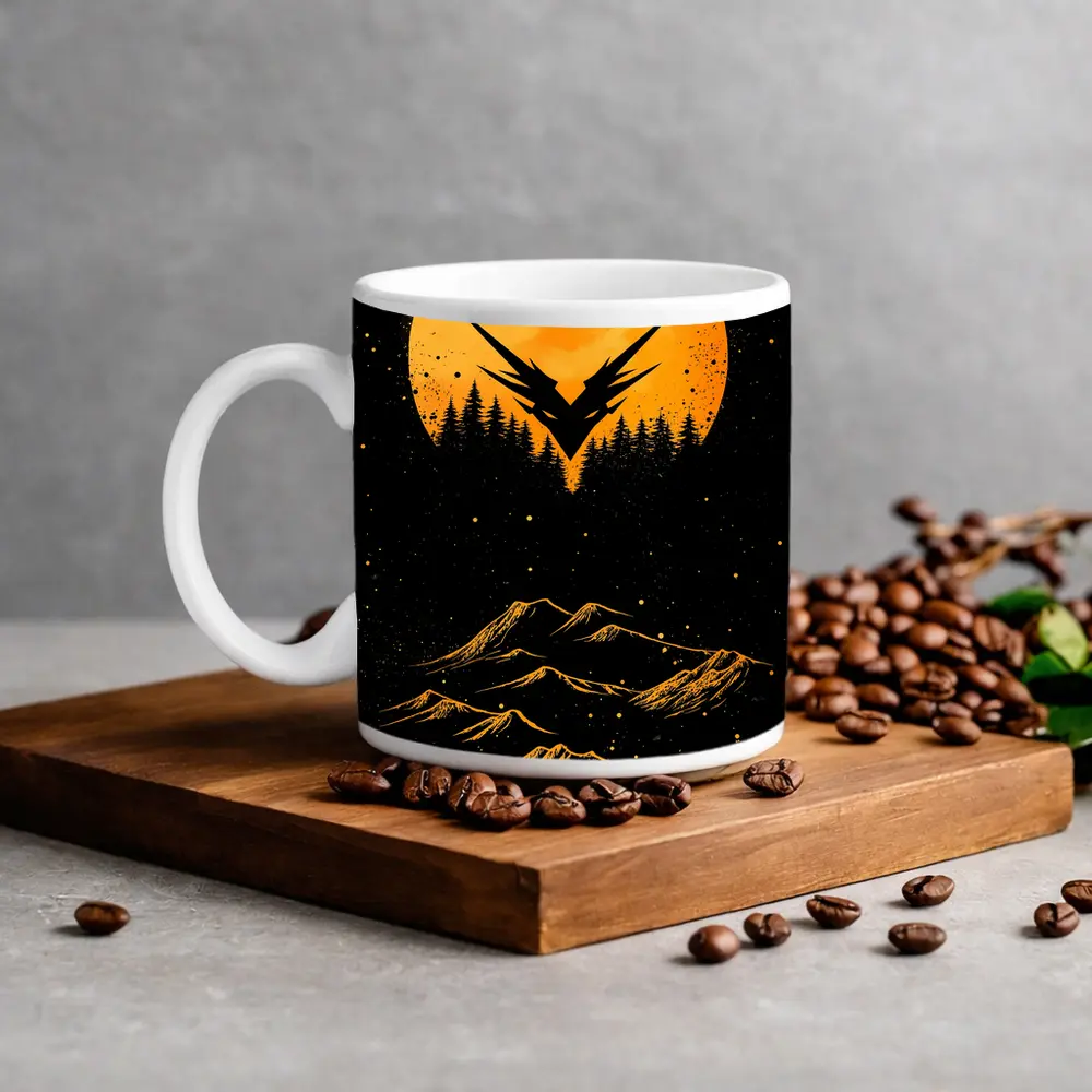 Eagle Symbol Orange Moon Mountain Night – Mugs