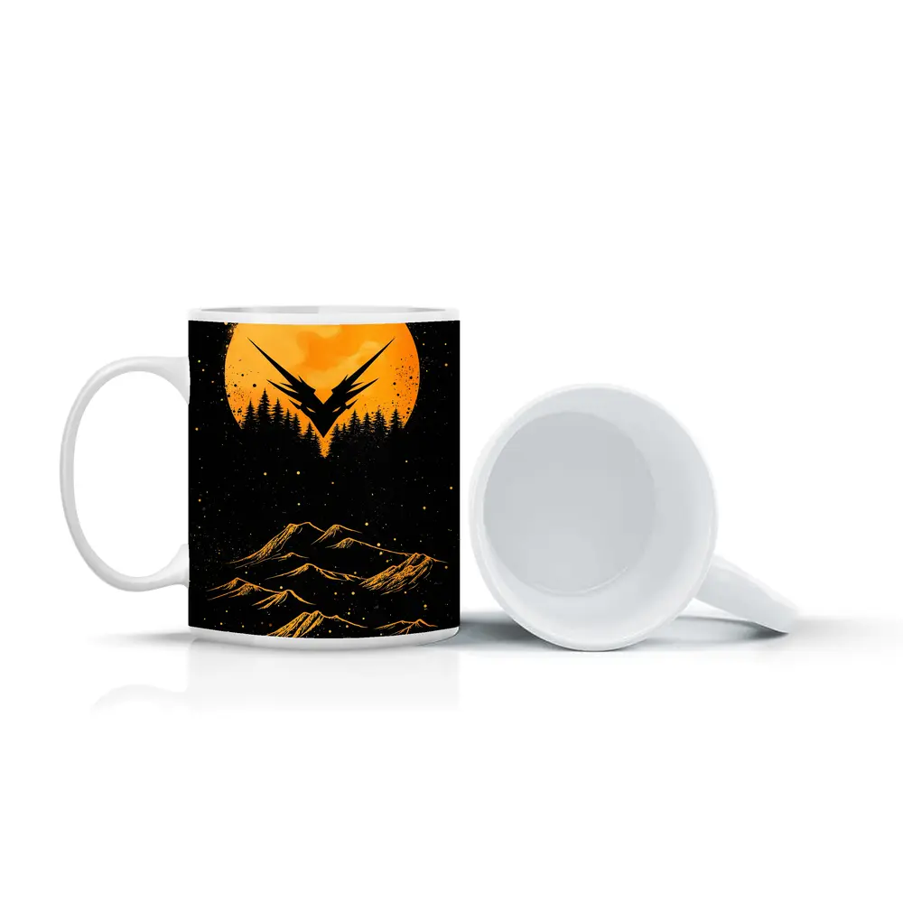 Eagle Symbol Orange Moon Mountain Night – Mugs