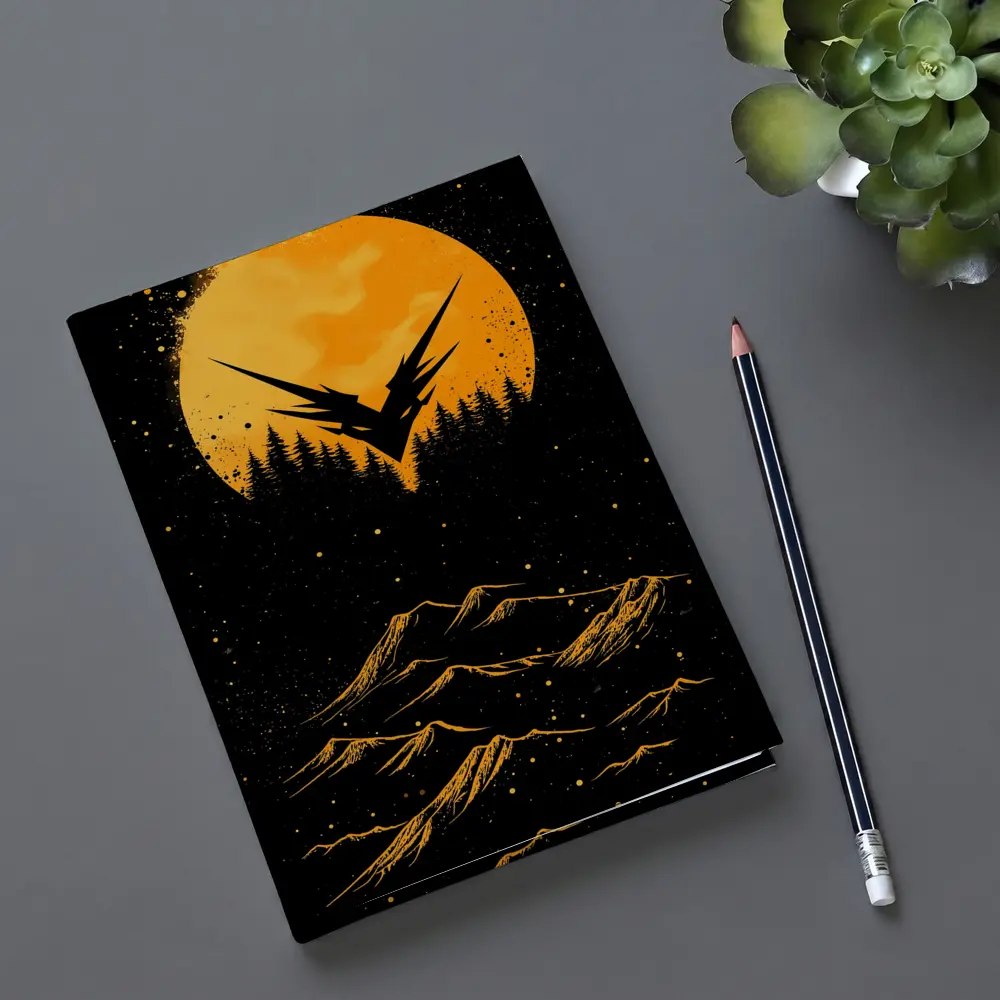 Eagle Symbol Orange Moon Mountain Night – Notebooks