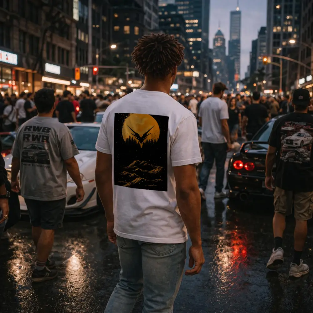 Eagle Symbol Orange Moon Mountain Night – T-Shirts