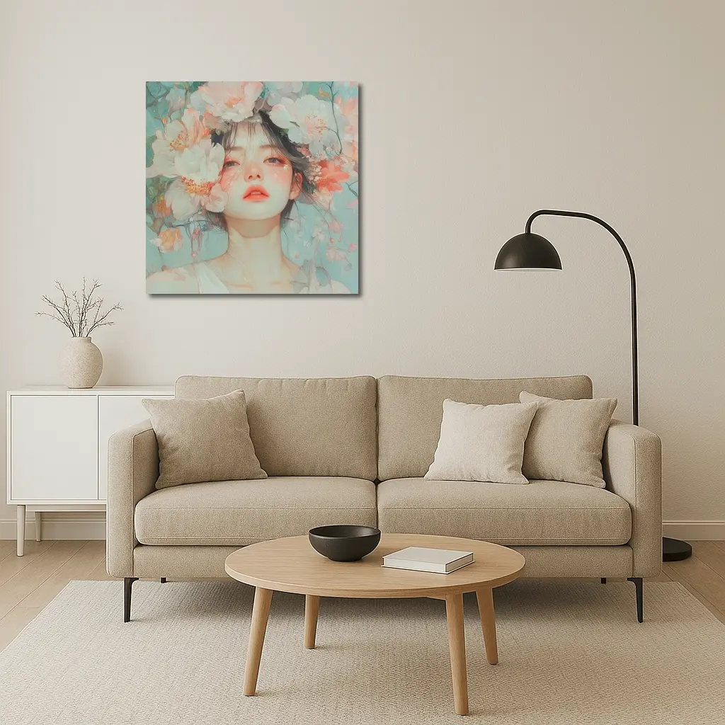 Anime Girl Portrait Surrounded By Flowers – Wall Art