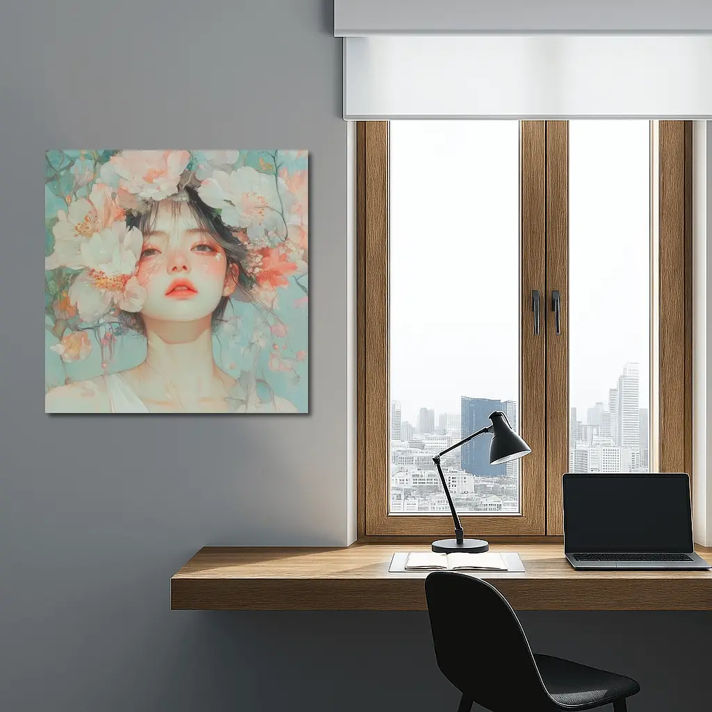 Anime Girl Portrait Surrounded By Flowers – Wall Art