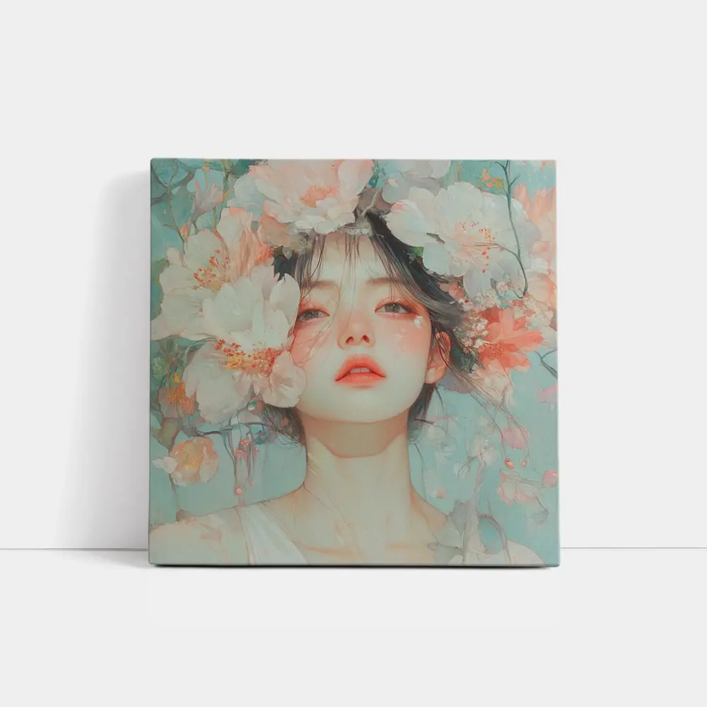 Anime Girl Portrait Surrounded By Flowers – Wall Art