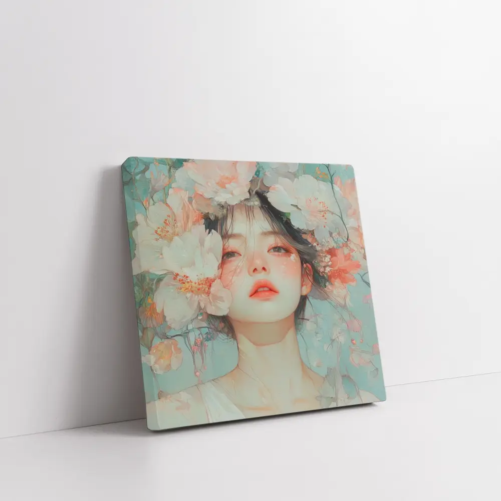 Anime Girl Portrait Surrounded By Flowers – Wall Art