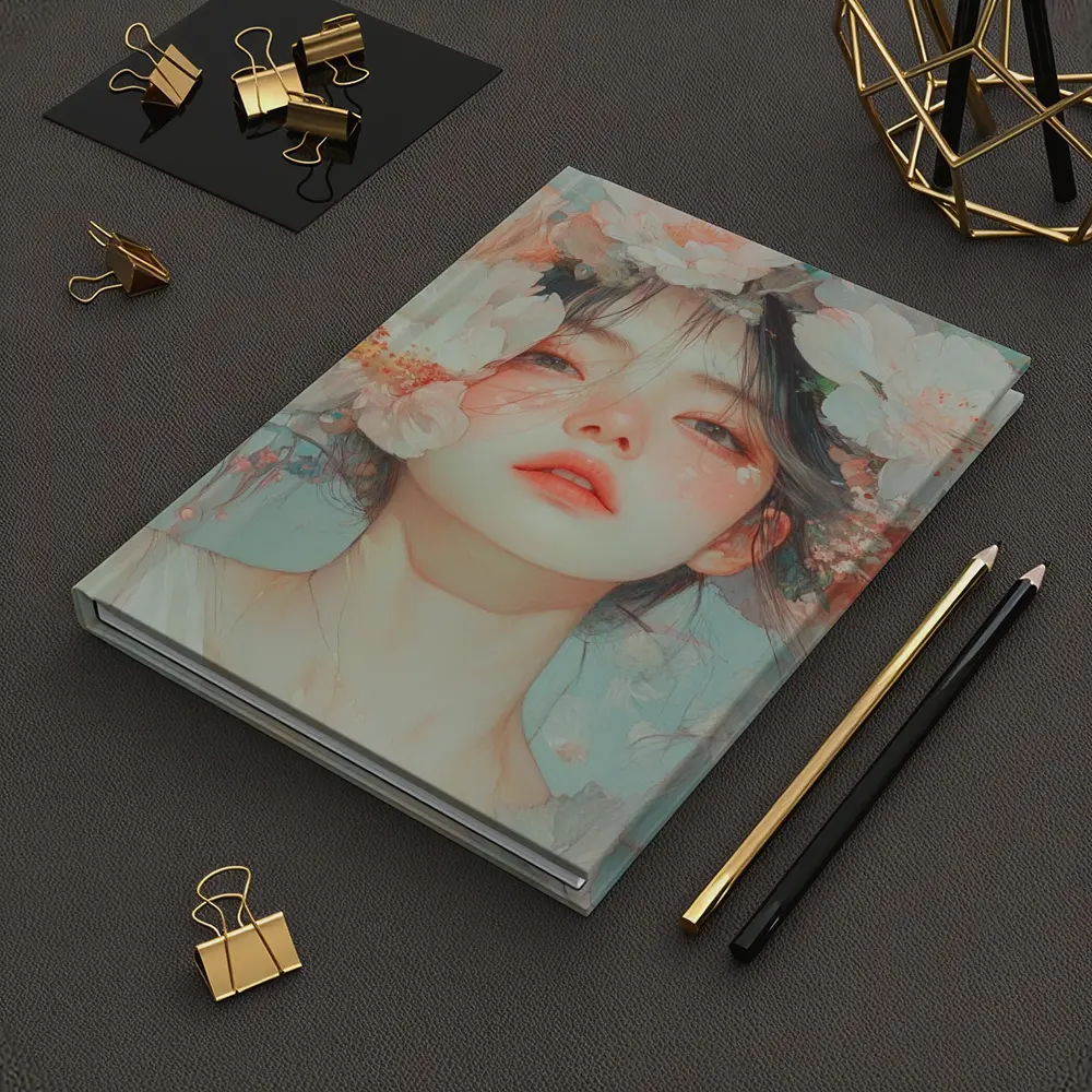 Anime Girl Portrait Surrounded By Flowers – Notebooks