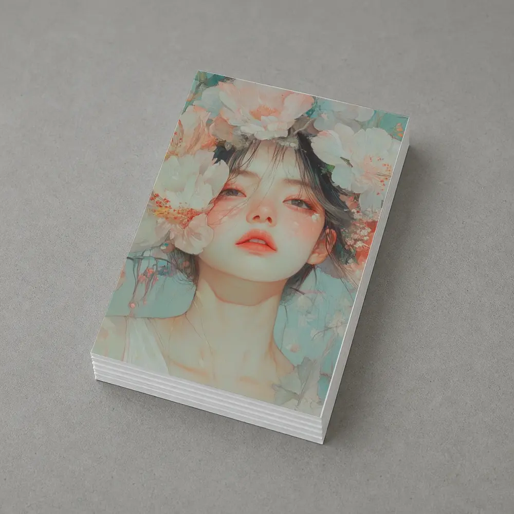 Anime Girl Portrait Surrounded By Flowers – Postcards