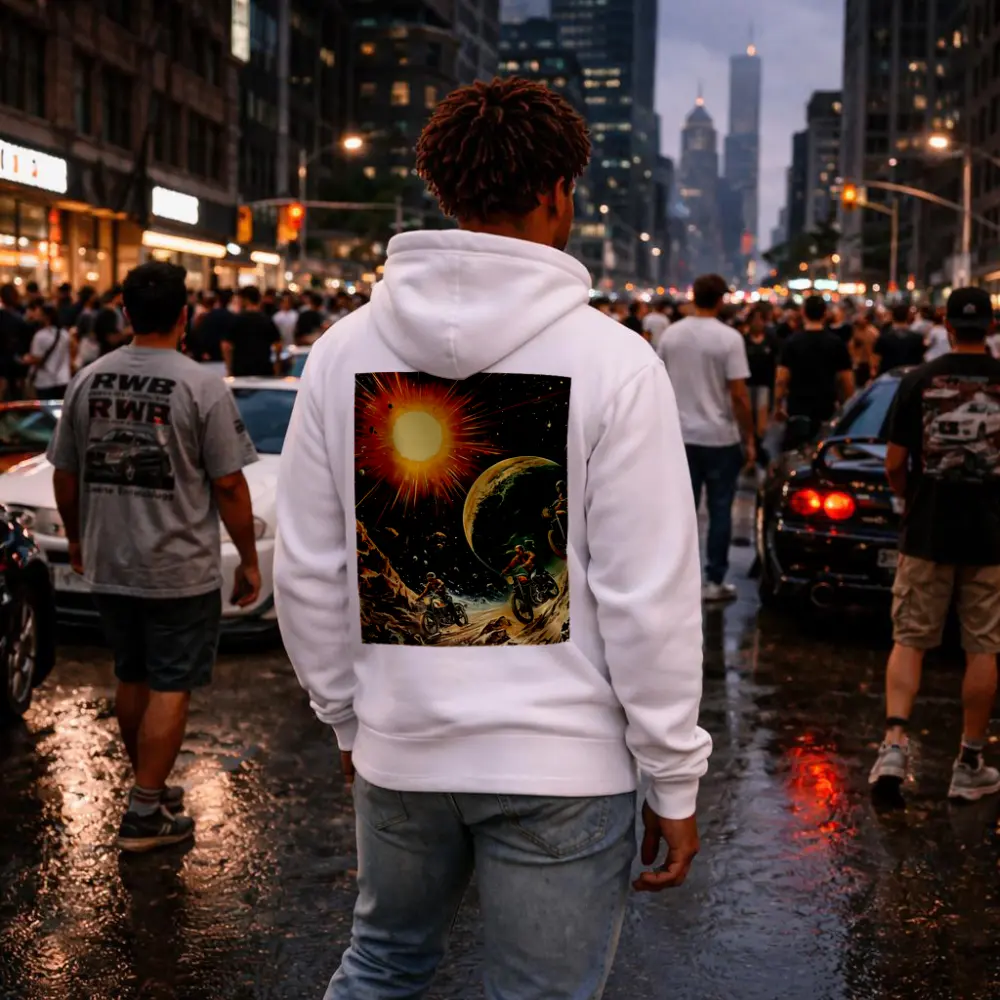 Retro Sci Fi Motorcycles Racing Through Space – Hoodies
