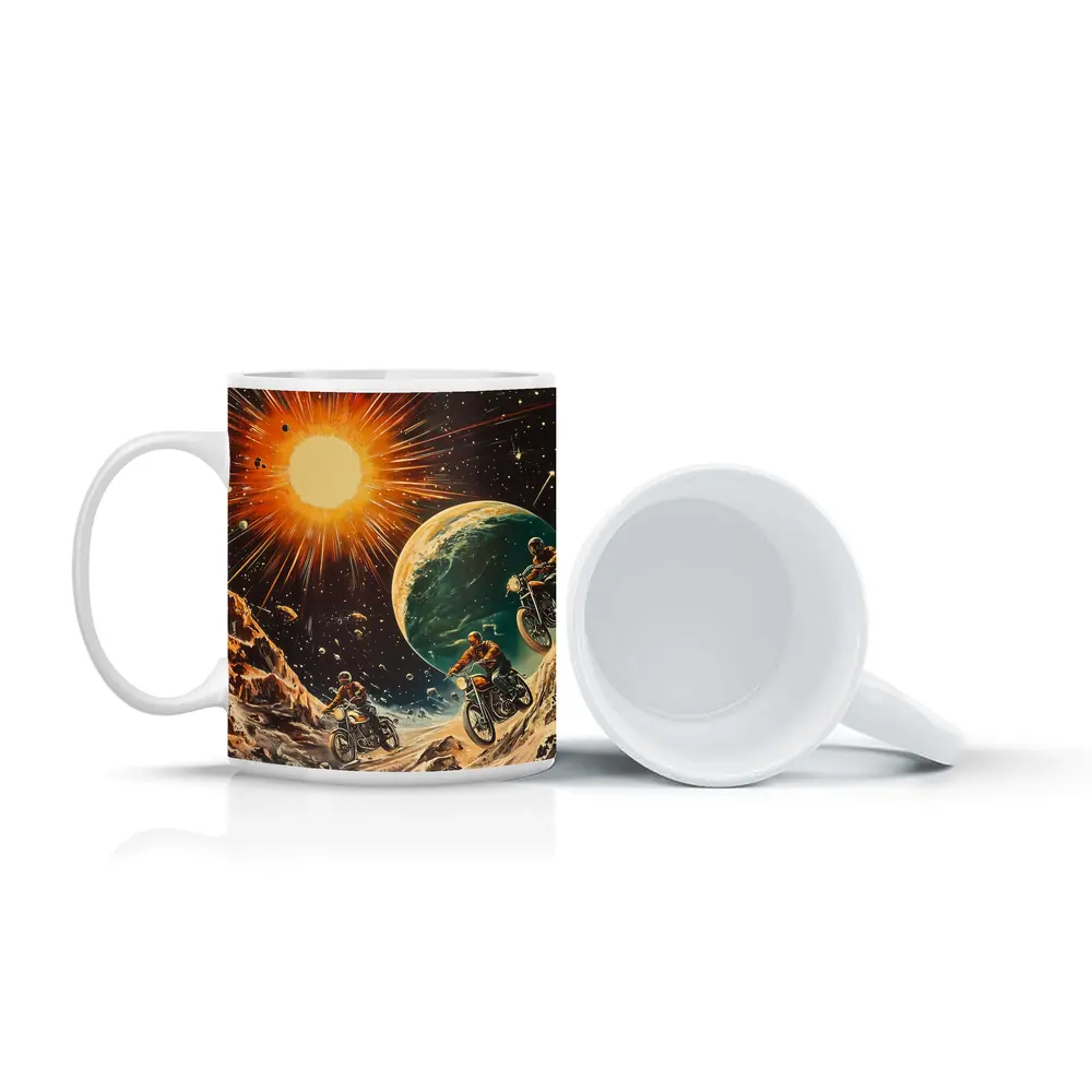 Retro Sci Fi Motorcycles Racing Through Space – Mugs