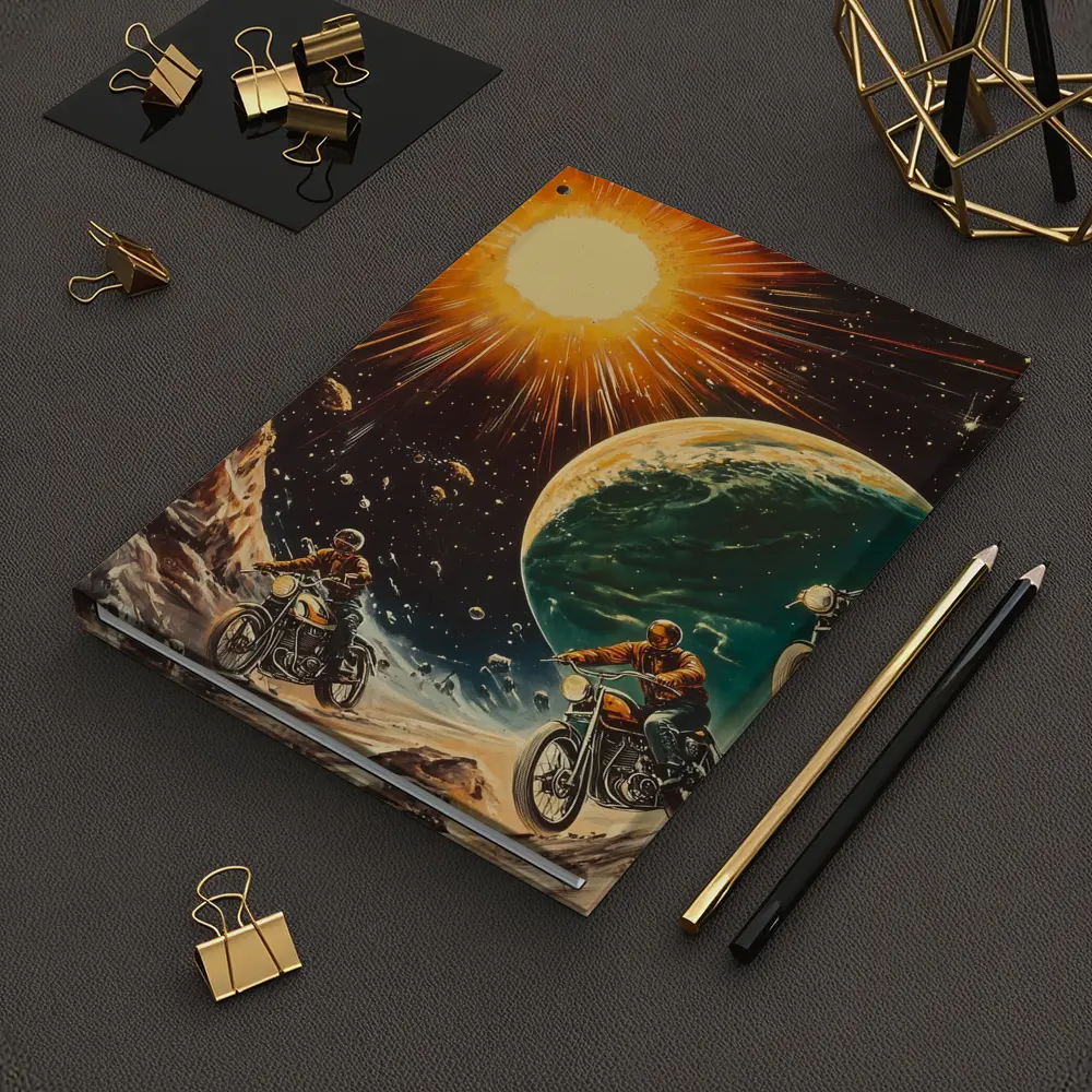 Retro Sci Fi Motorcycles Racing Through Space – Notebooks