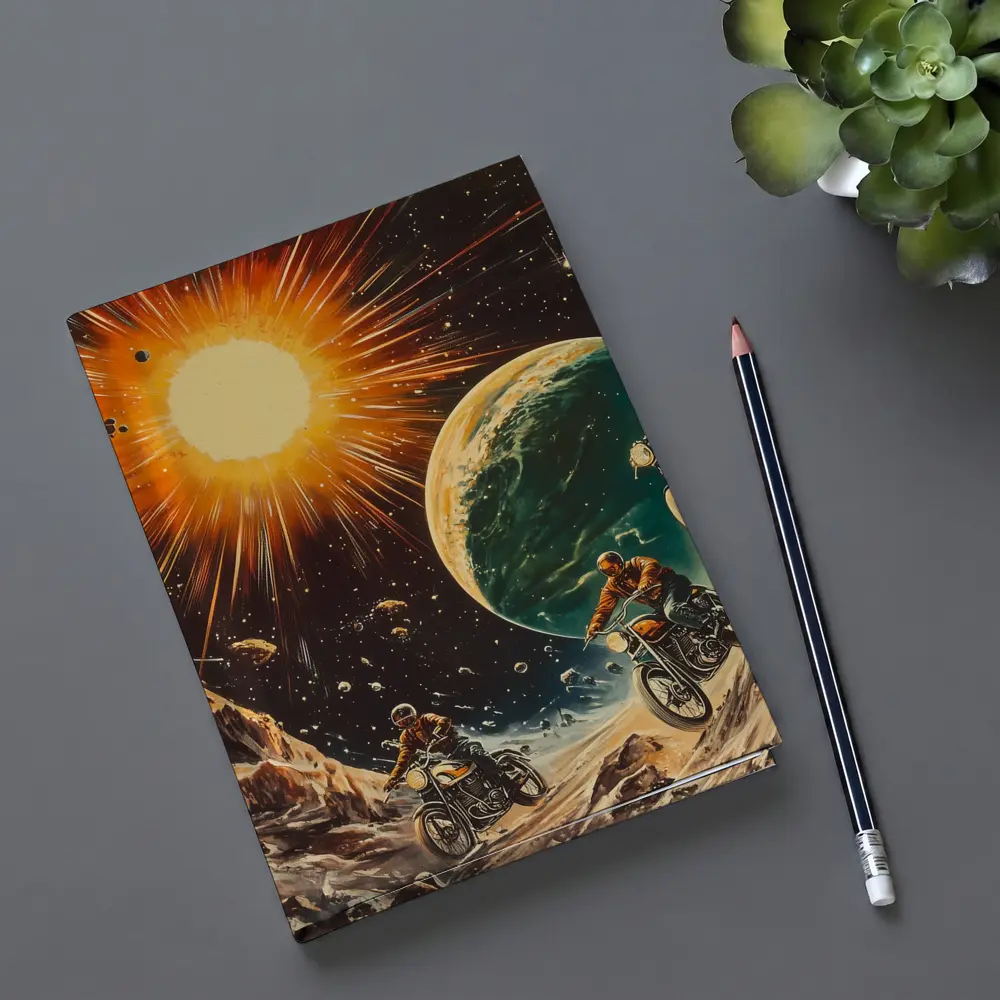 Retro Sci Fi Motorcycles Racing Through Space – Notebooks