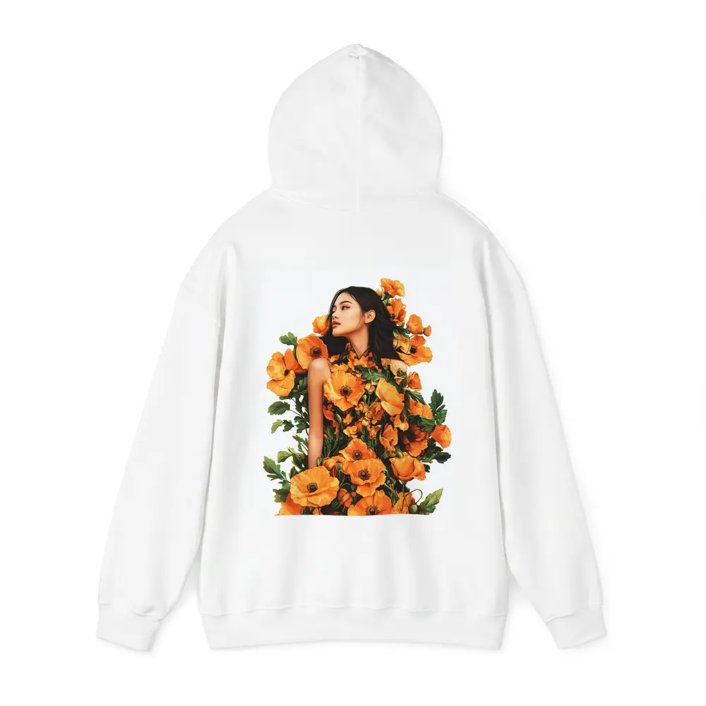 Woman Surrounded by Orange Poppies Floral Art – Hoodies