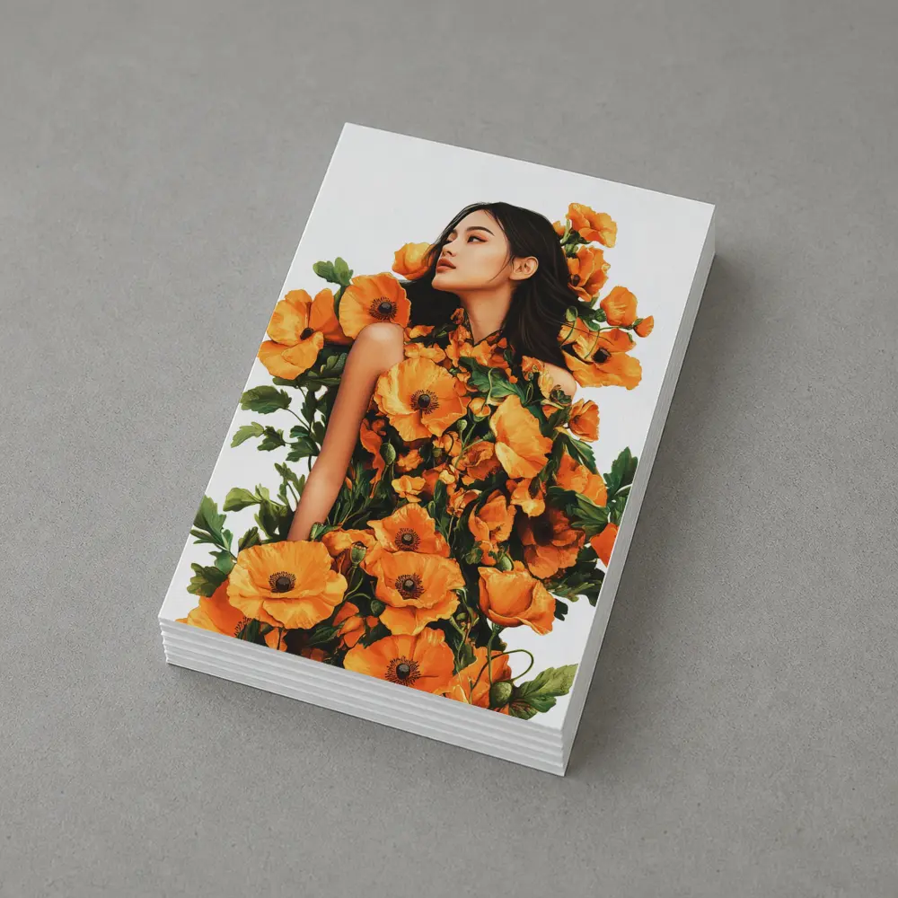 Woman Surrounded by Orange Poppies Floral Art – Postcards