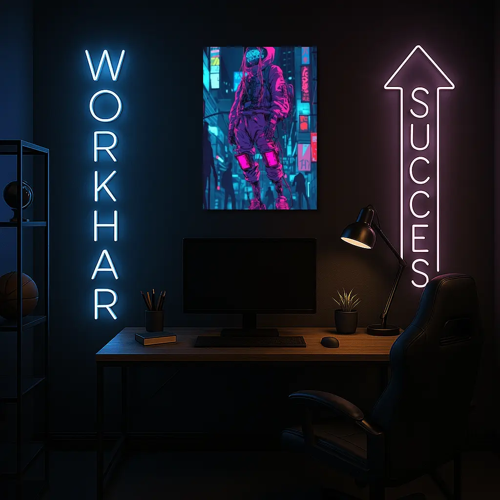 Cyberpunk Street Fighter Neon City Night – Wall Art