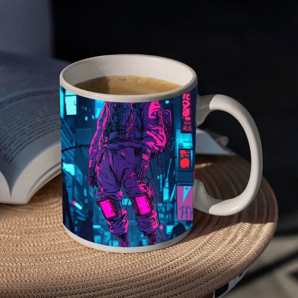 Cyberpunk Street Fighter Neon City Night – Mugs
