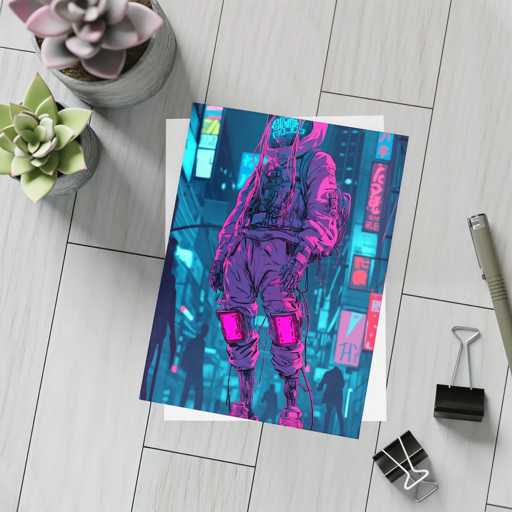 Cyberpunk Street Fighter Neon City Night – Postcards