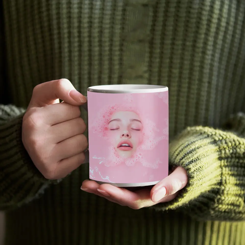 Woman Face Submerged Pink Bubble Bath – Mugs