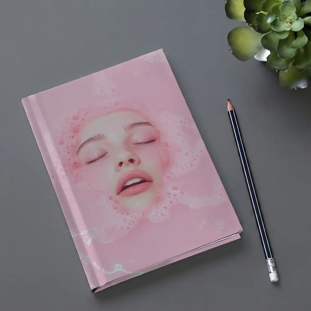 Woman Face Submerged Pink Bubble Bath – Notebooks