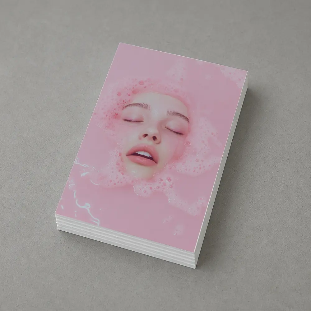 Woman Face Submerged Pink Bubble Bath – Postcards