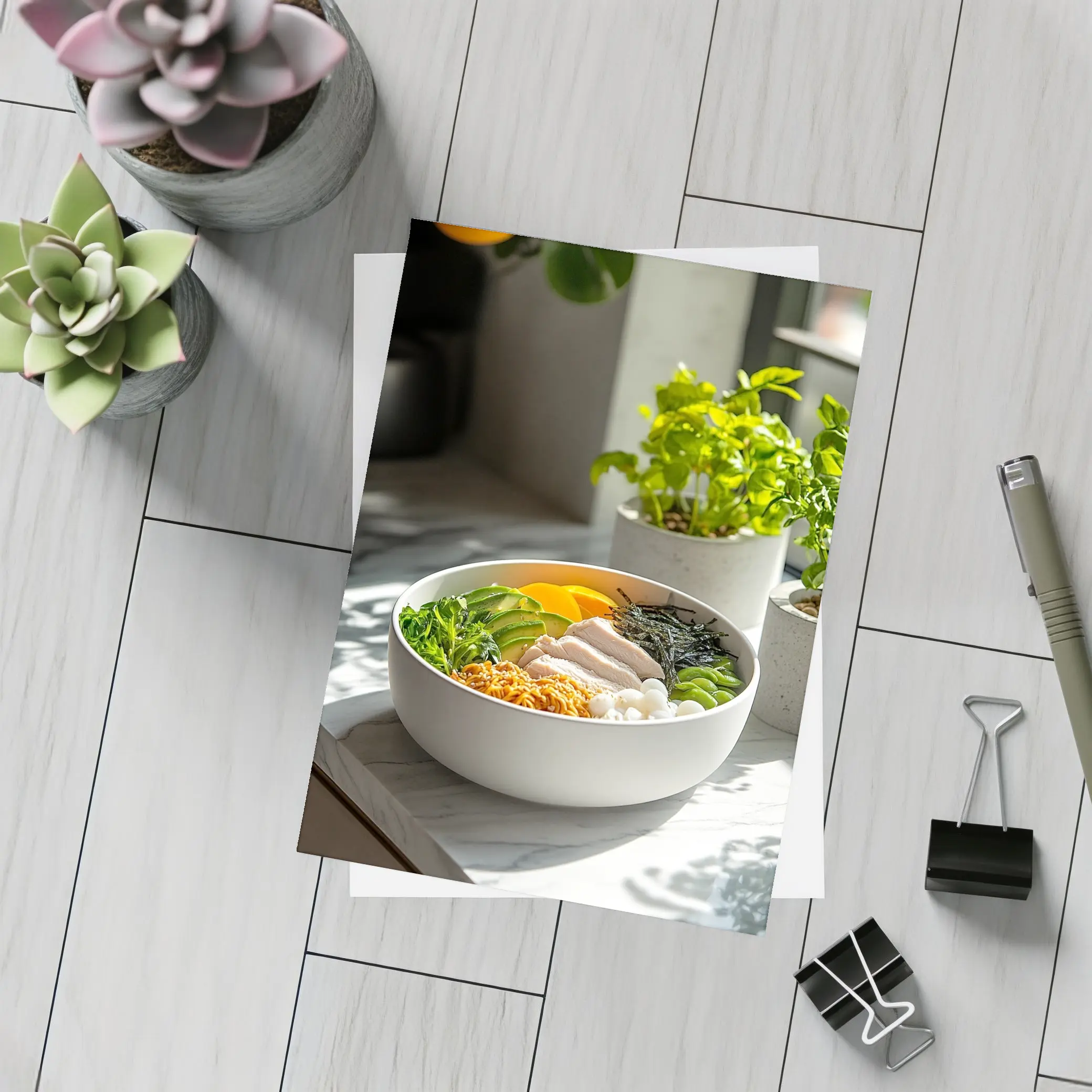 Asian Poke Bowl Sunny Kitchen Setting – Postcards