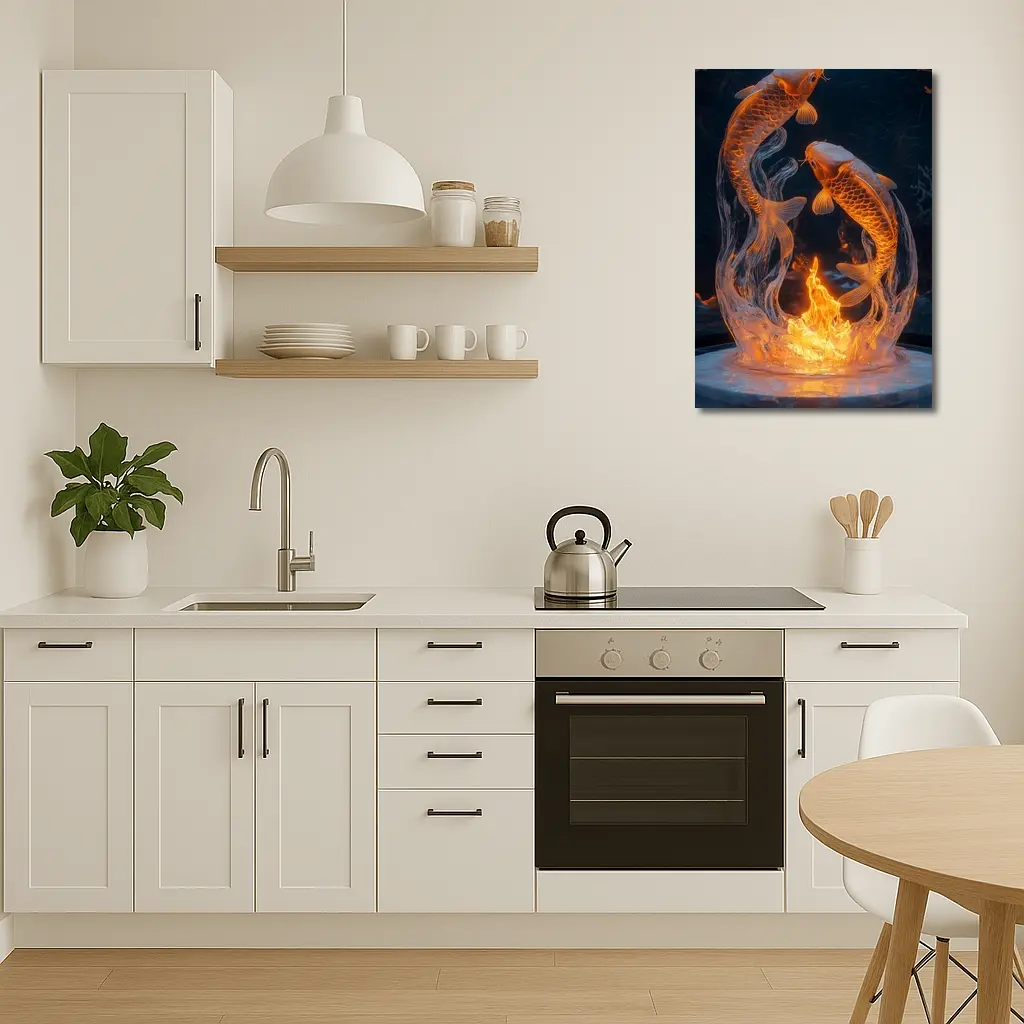 Koi Fish Fire Ice Sculpture Dark Background – Wall Art