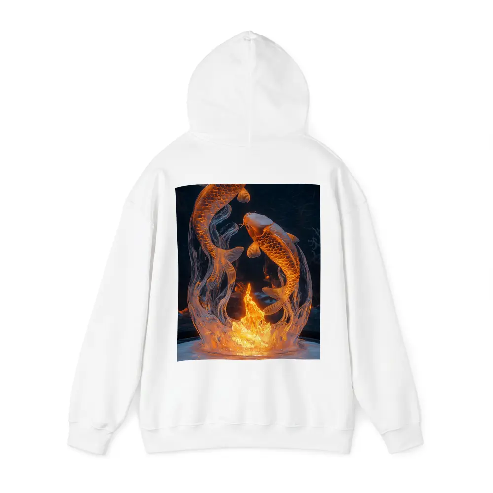 Koi Fish Fire Ice Sculpture Dark Background – Hoodies