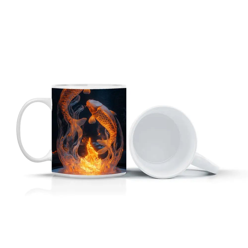 Koi Fish Fire Ice Sculpture Dark Background – Mugs