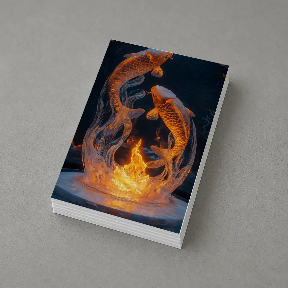 Koi Fish Fire Ice Sculpture Dark Background – Postcards