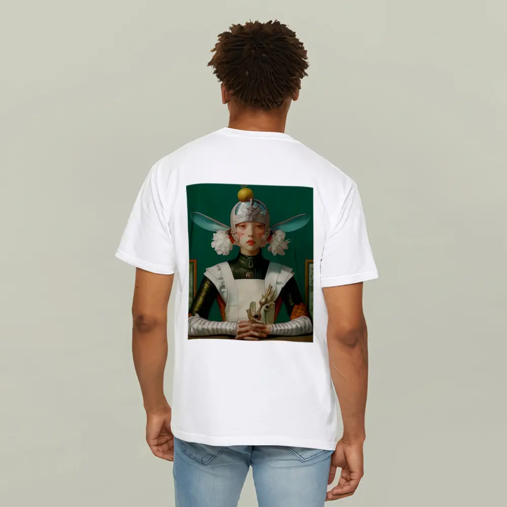Fantasy Girl Dragonfly Helmet Green Background – T-Shirts