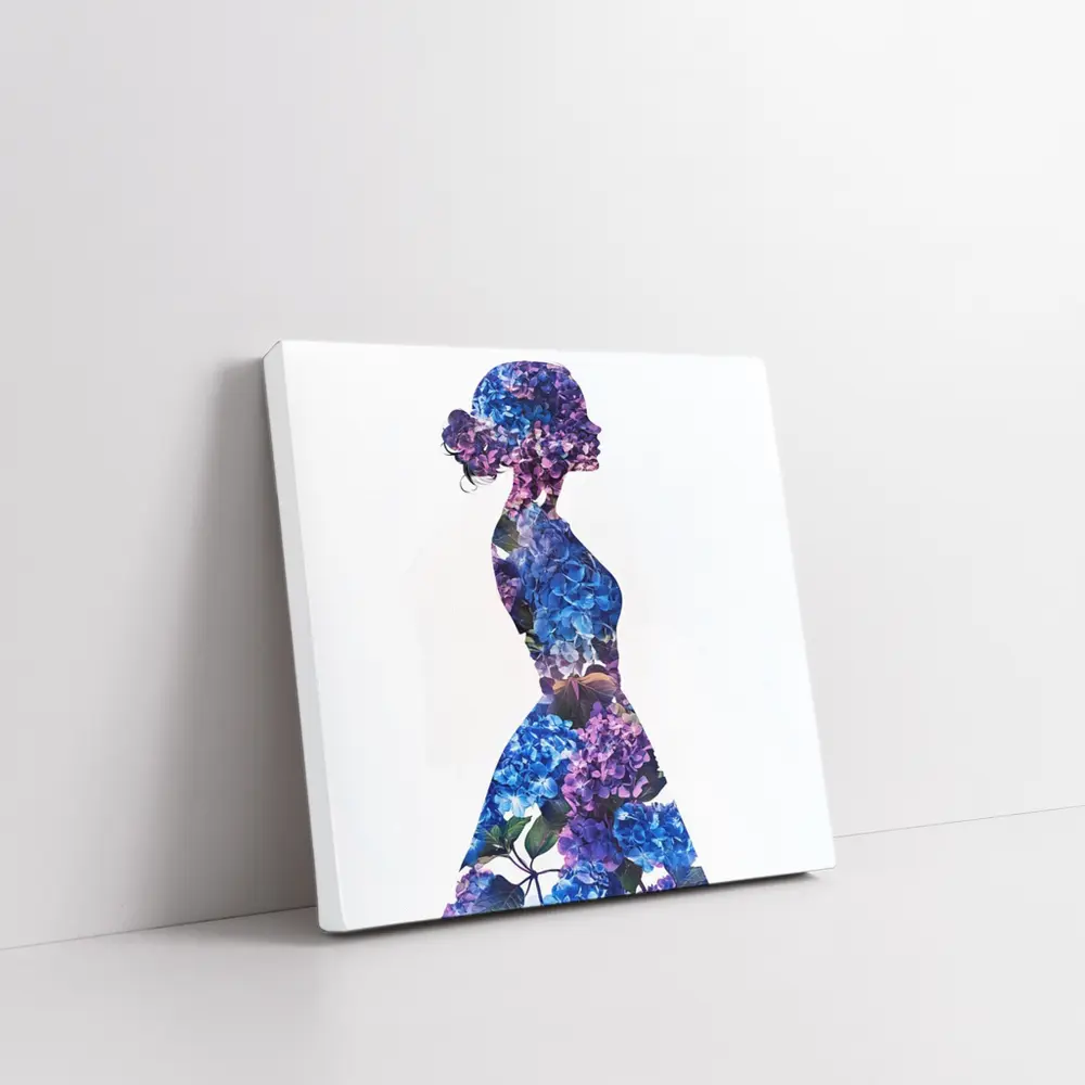 Woman Silhouette Filled With Blue Hydrangeas – Wall Art