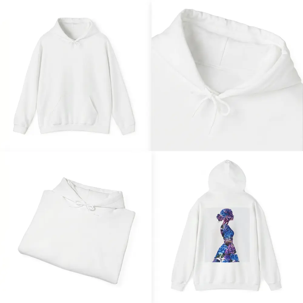 Woman Silhouette Filled With Blue Hydrangeas – Hoodies