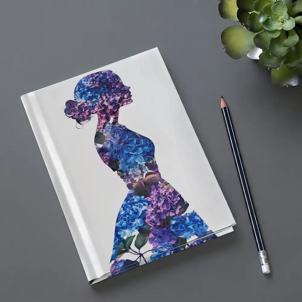 Woman Silhouette Filled With Blue Hydrangeas – Notebooks