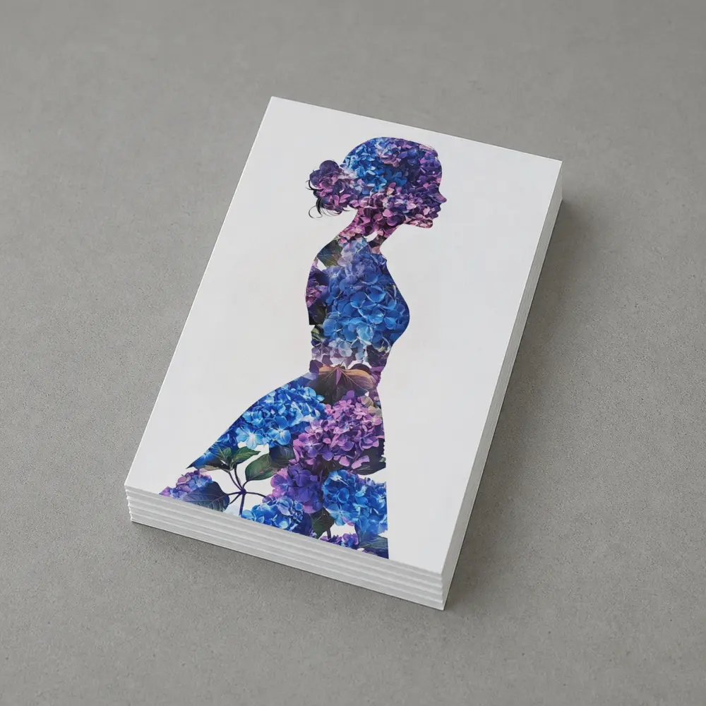 Woman Silhouette Filled With Blue Hydrangeas – Postcards