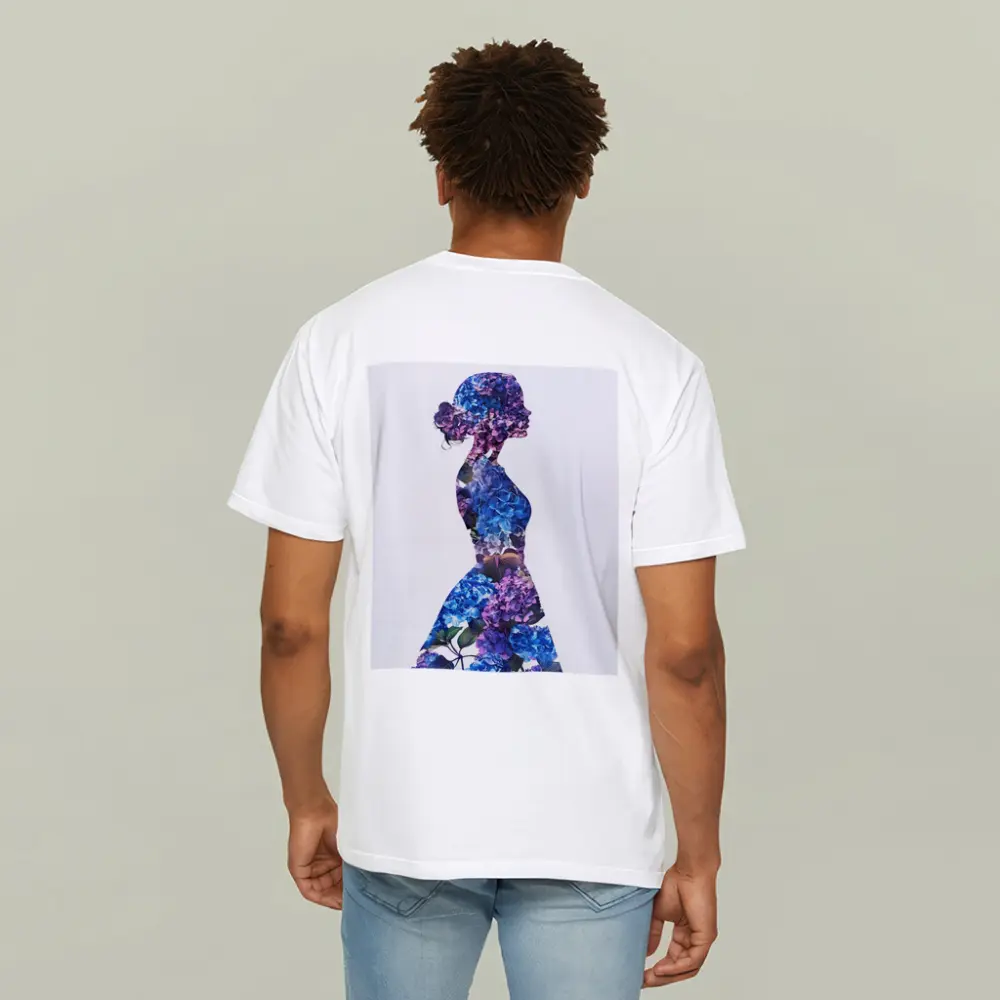 Woman Silhouette Filled With Blue Hydrangeas – T-Shirts
