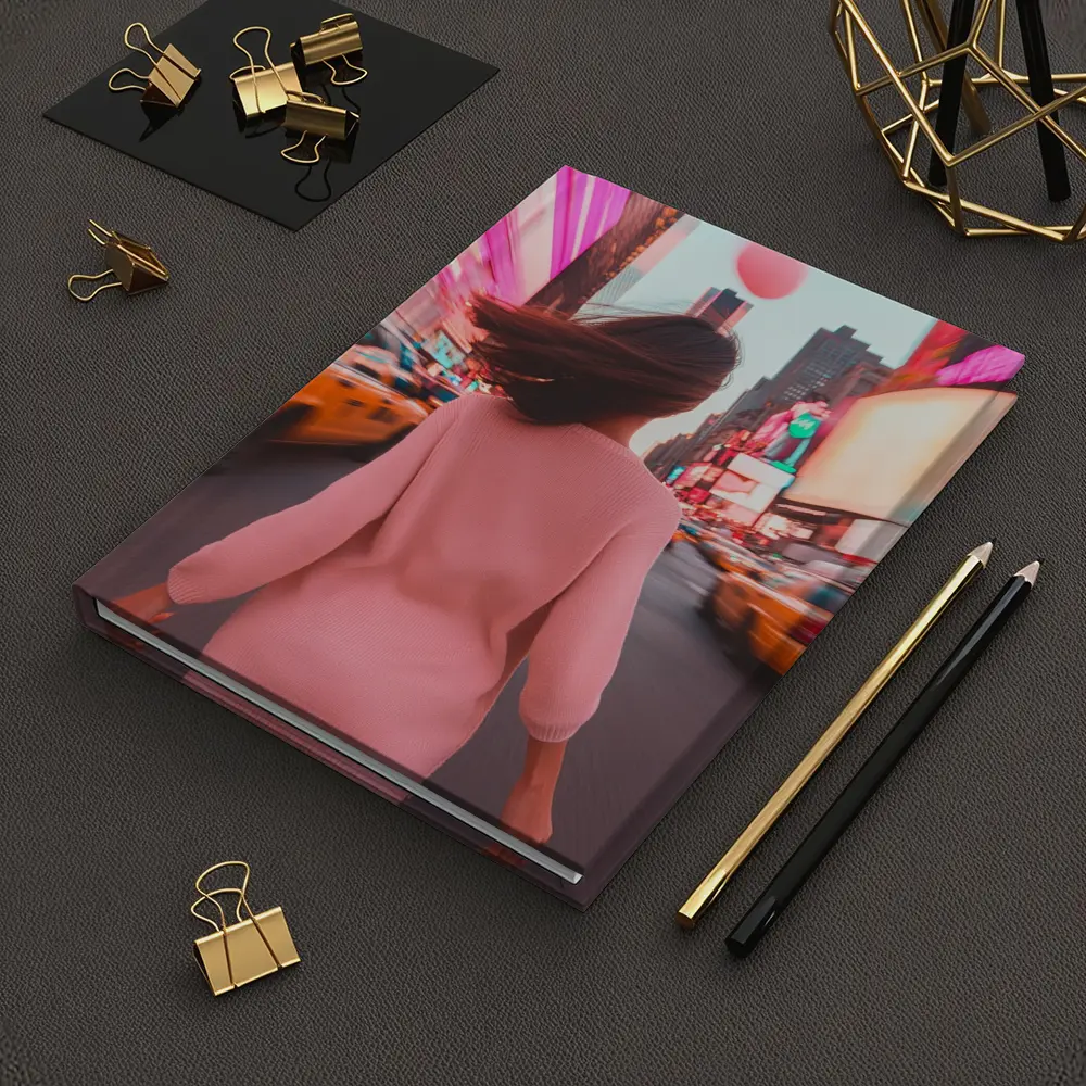 Woman Walking Pink Neon New York City – Notebooks