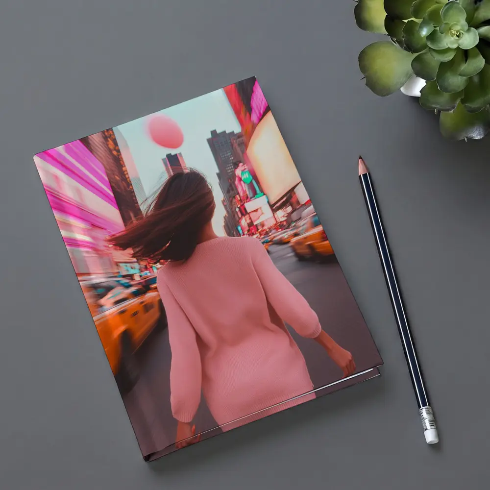 Woman Walking Pink Neon New York City – Notebooks