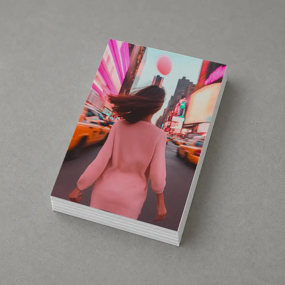 Woman Walking Pink Neon New York City – Postcards