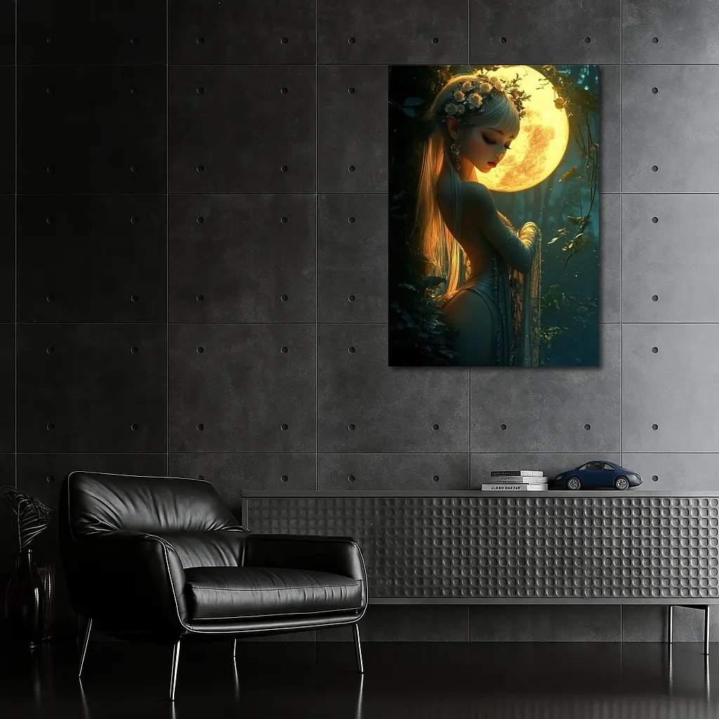 Fantasy Forest Goddess Glowing Full Moon – Wall Art